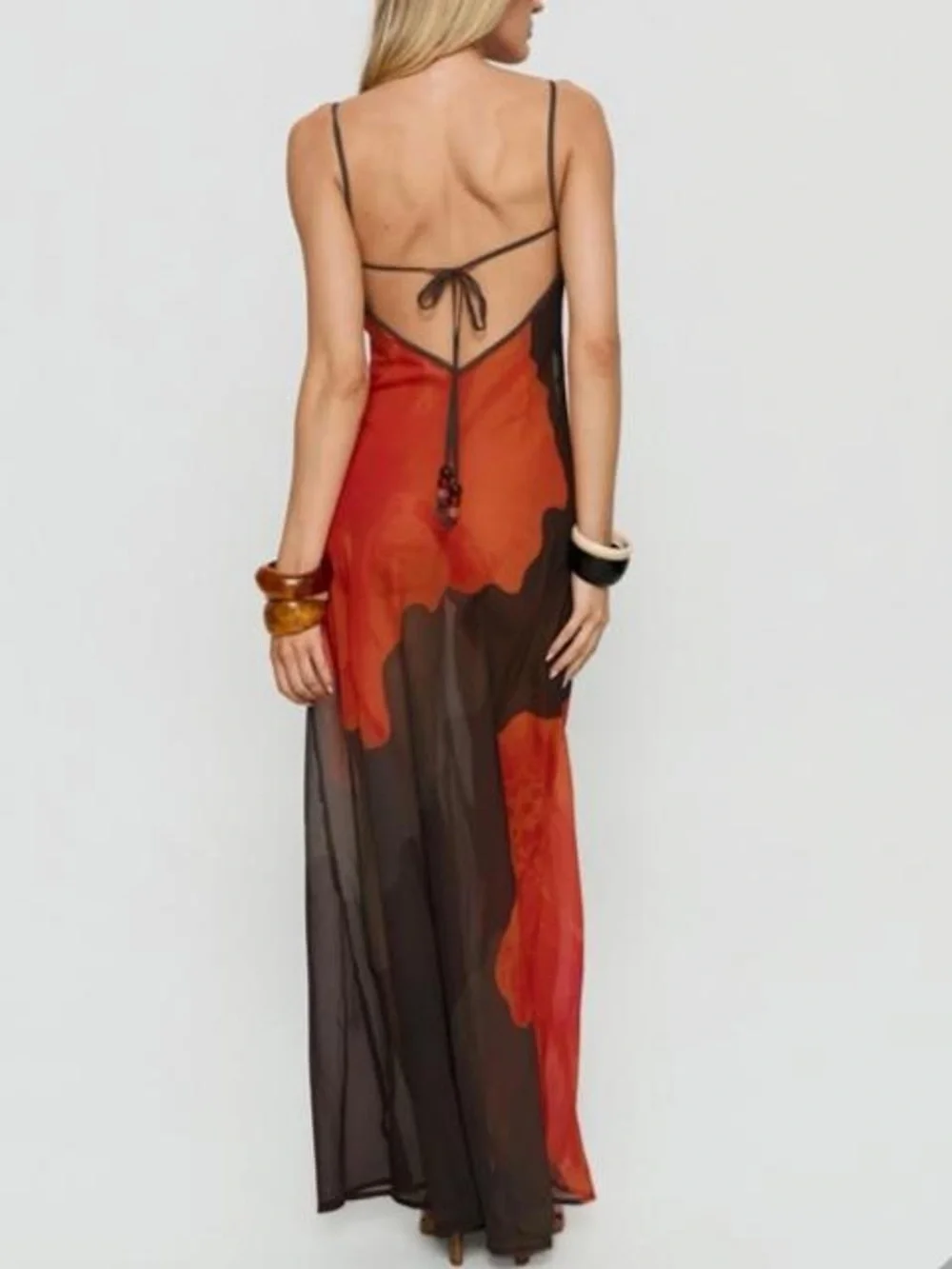 Princess Polly Black Sheer Maxi Dress with Bold Red Floral